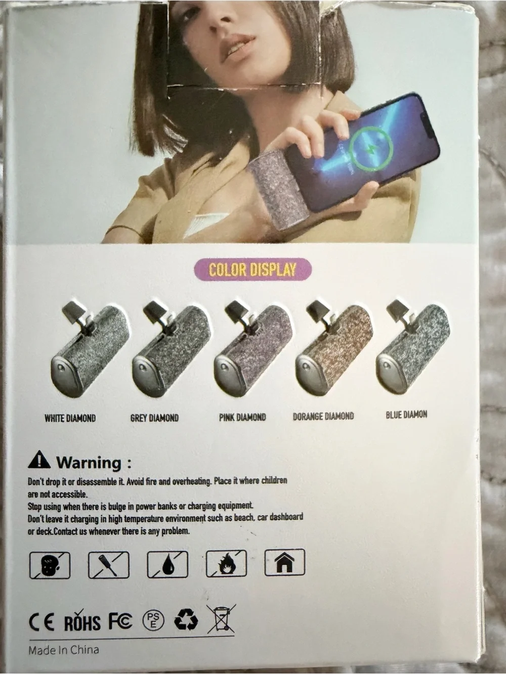 Glitter Rhinestone Portable Phone Charger - Silver